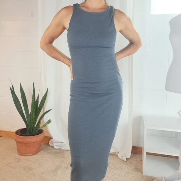 Kookai Dresses & Skirts - KOOKAI merino wool blend ribbed muscle tank midi body con dress in Petroleum sz1